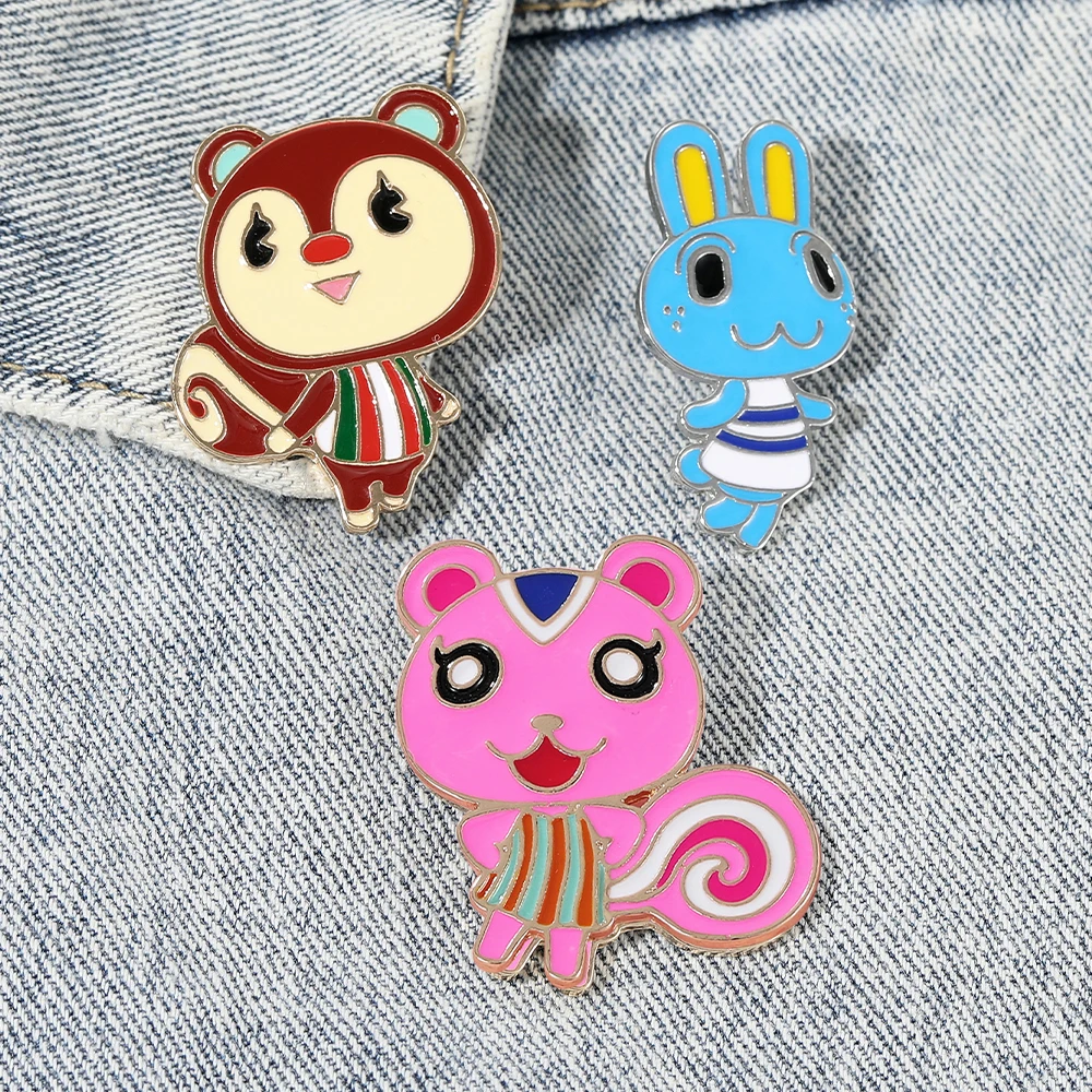 Cartoon Animal Crossing: New Horizons Enamel Pins Poppy Peanut Hopkins Brooches Squirrel, Fox, Rabbit Shaped  Badge