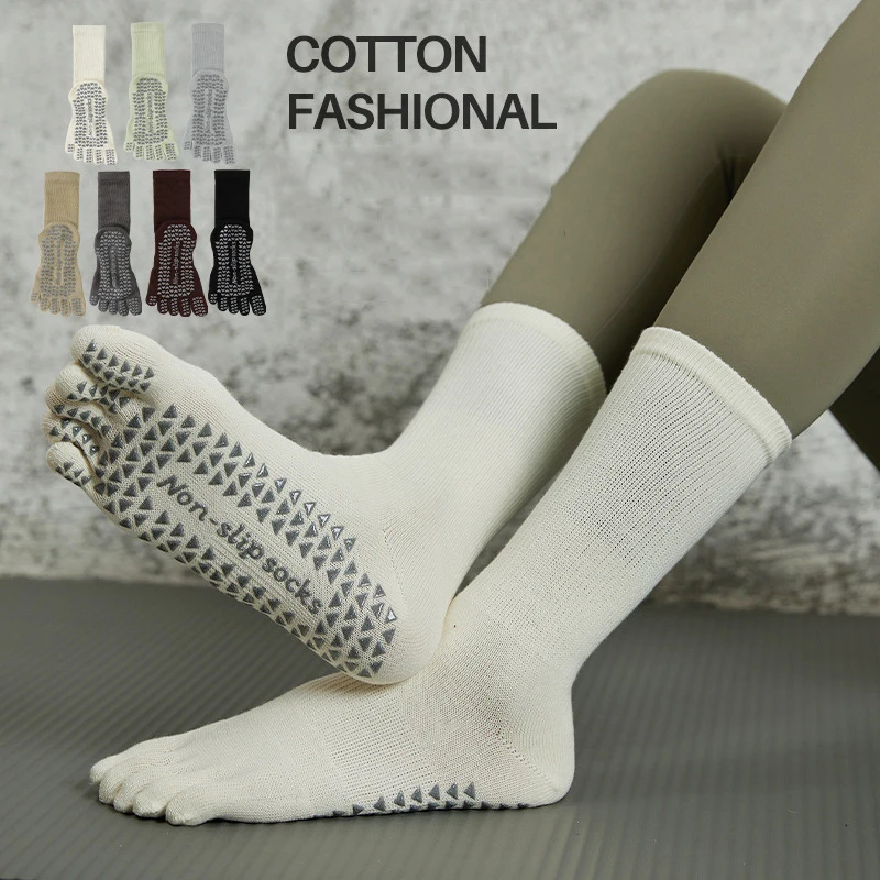 

Носки для йоги, детские осенние противоскользящие носки средней длины с пятью пальцами, трансграничные фитнес-упражнения, носки для пилатеса с разделенным носком