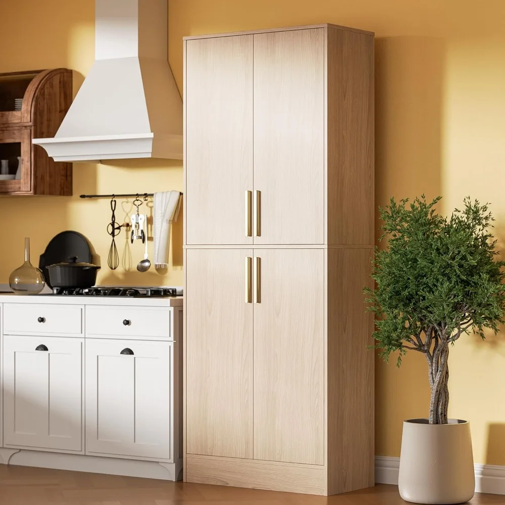

71" Tall Pantry Cabinet with 4 Doors, Kitchen Pantry Storage Cabinet, Freestanding Larder Cupboard, Utility Kitchen Hutch with G