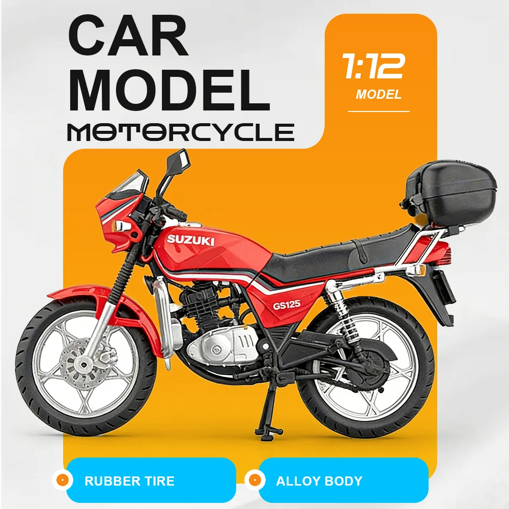 

1:12 Suzuki GS125 CB125T Motorcycle Car Model Diecast Alloy Toy Sound and Light Shock Absorption Rubber Tire Vehices Child Gifts