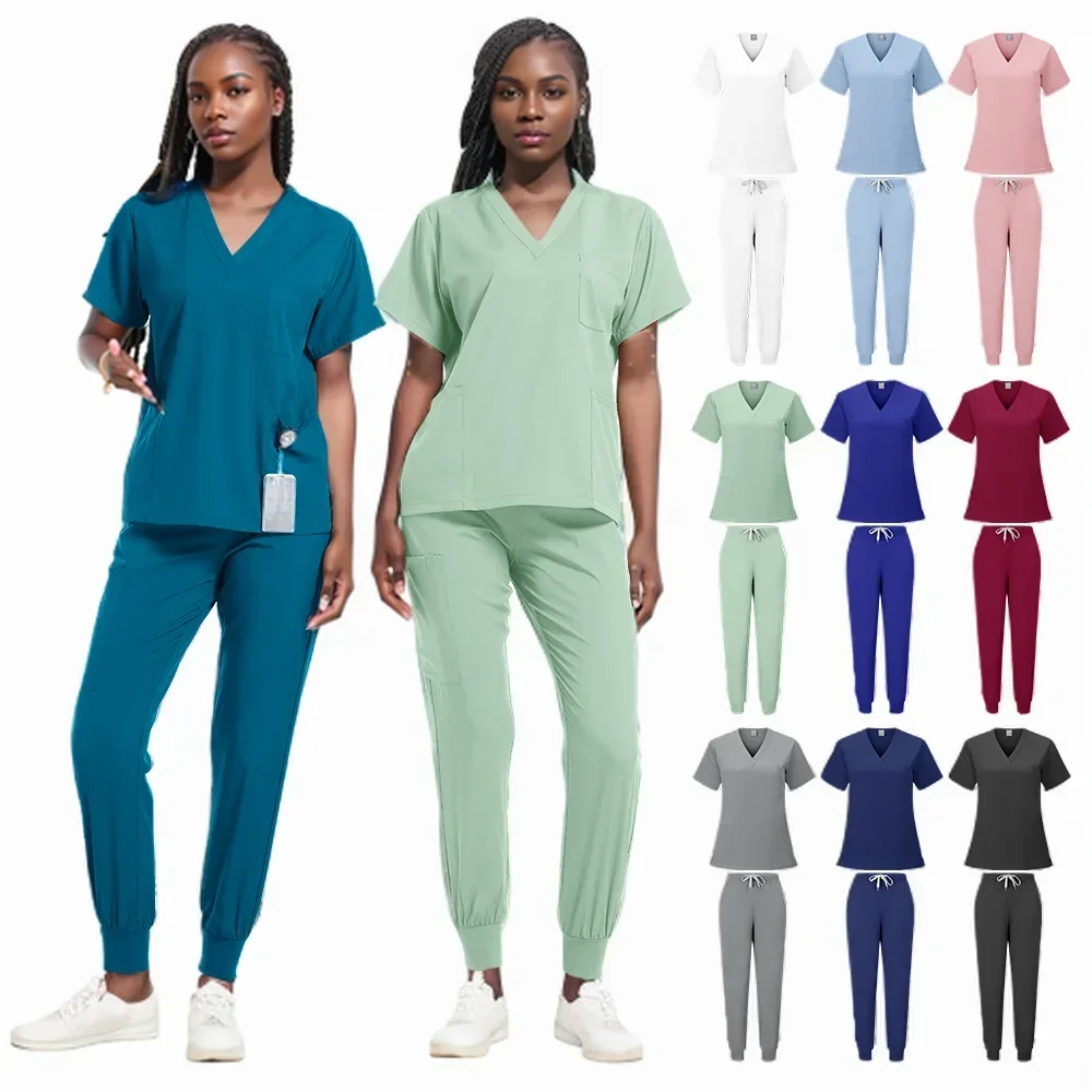 

New Scrubs Set Medical Uniforms Stretch Scrub Tops With Pocket Pants Nurse Uniform Doctor Surgery Overalls Beauty Salon Workwear