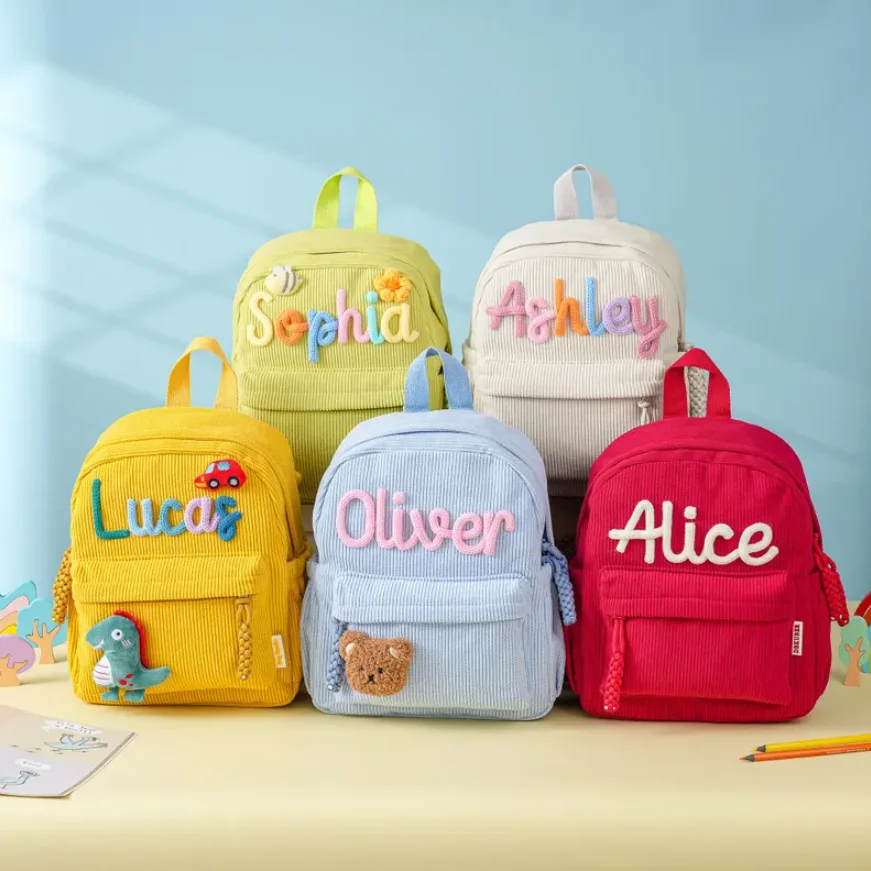 Personalized Kindergarten Backpack, Back to School Bag for First Day of School, Toddler Book Bag, Corduroy Backpack for Kids