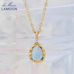 LAMOON Vintage Bijou Natural Topaz Gemstone Crescent Moon Necklace For Women 925 Sterling Silver Gold Plated Fine Jewelry Gift