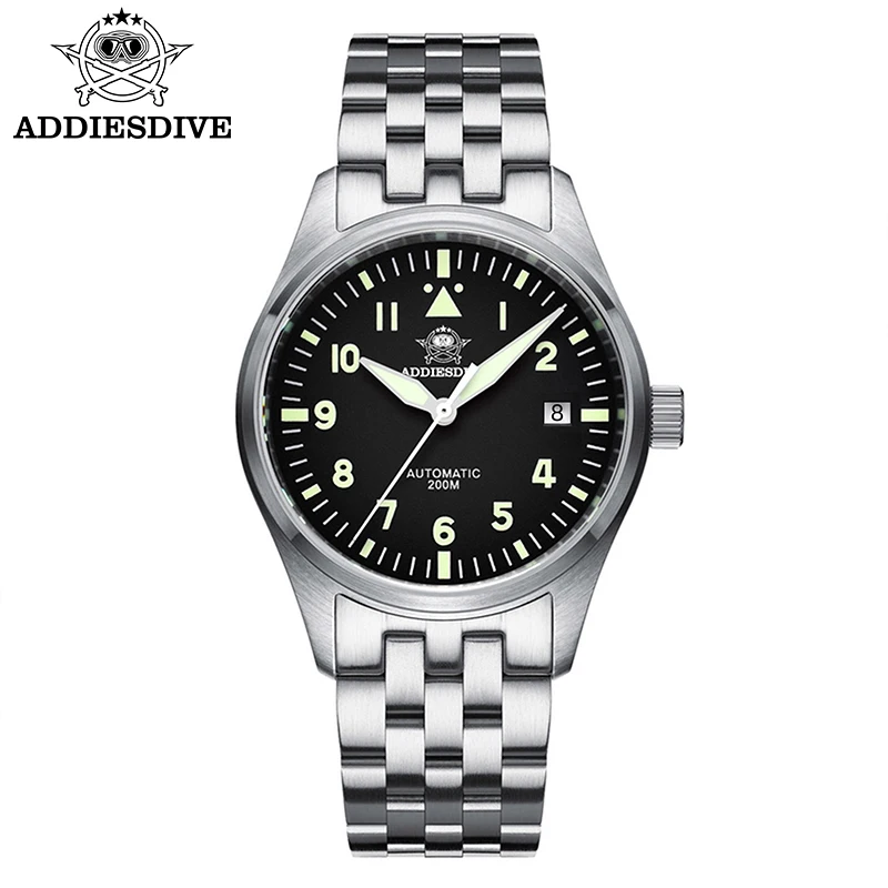 ADDIESDIVE Klassische automatische mechanische Herrenuhr, 200 m wasserdicht, C3, leuchtend, 316L-Edelstahl, Vintage-Uhr AD2519