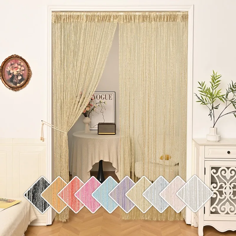 Pantalla de ventana de cortina lineal plateada plana a través de varilla Producto terminado Sala de estar Estudio Cortina de pantalla de partición decorativa.