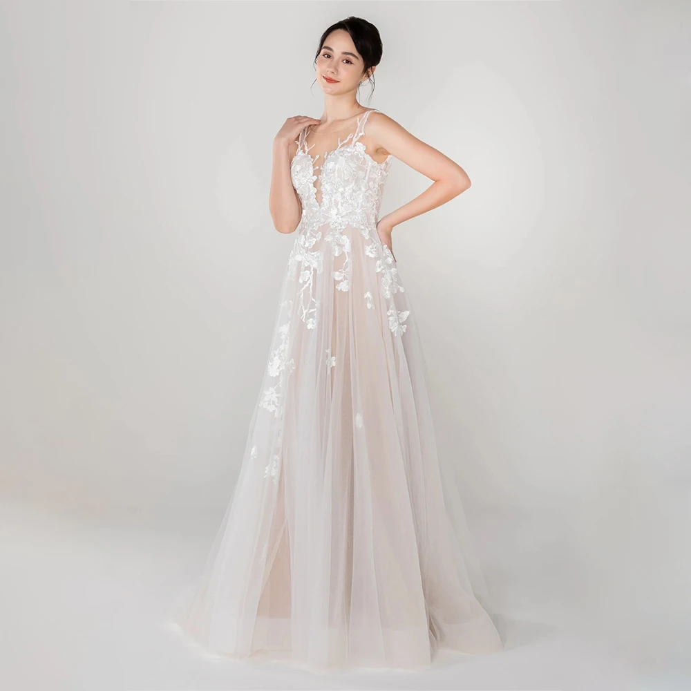 

Очаровательные прозрачные иллюзионные кружевные аппликации, свадебные платья трапециевидной формы с открытой спиной, на заказ, Vestido De Noiva