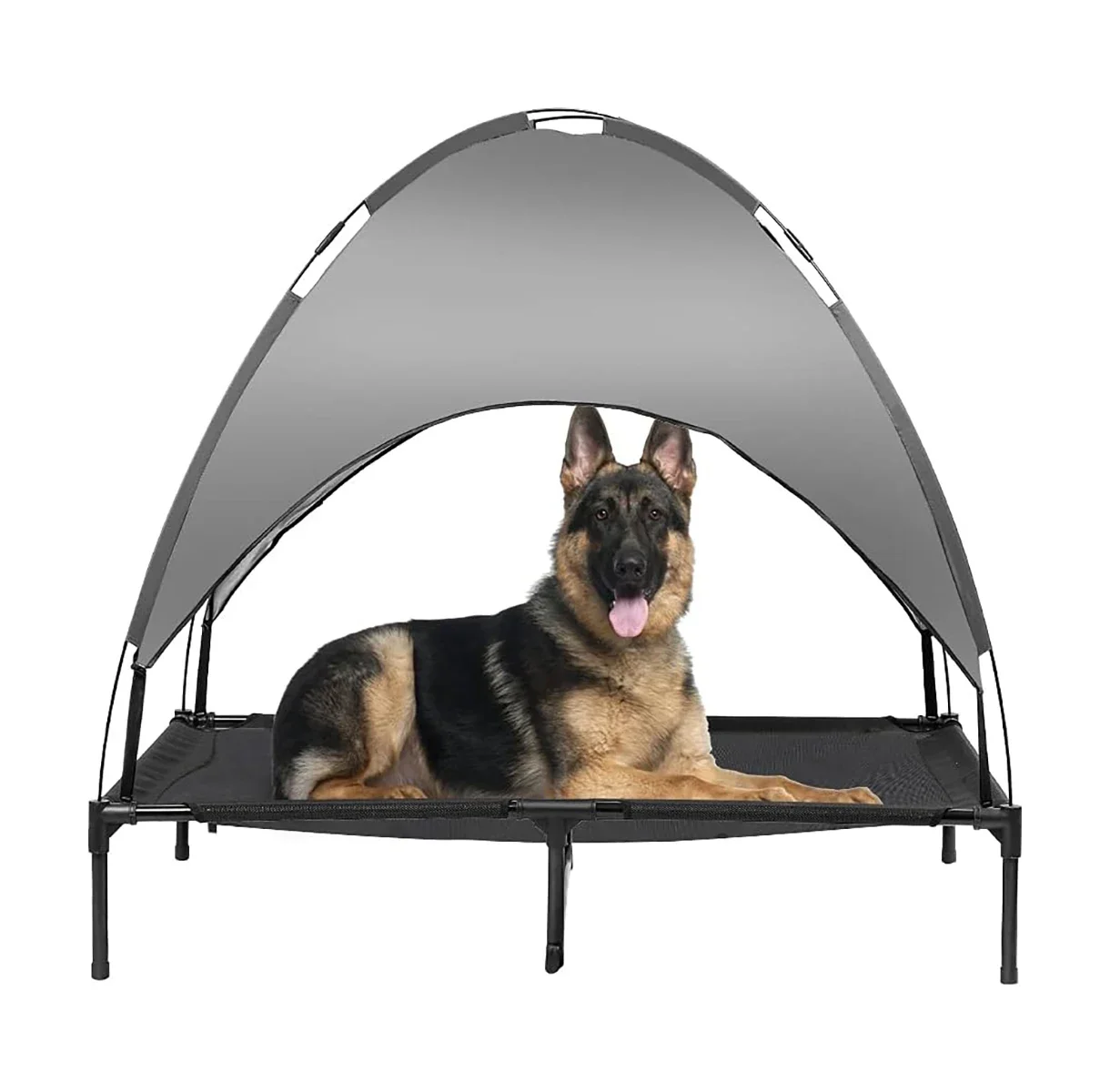 Elevated Pet Cot with Removable Sunshade for Camping, Outdoor Dog Bed with Canopy, Cooling Deluxe 600D PVC and 2x1 Tex