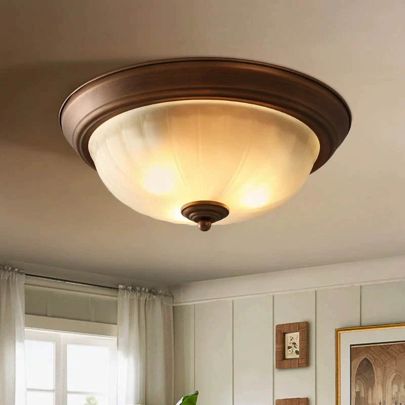 Vintage Surface Mount Ceiling Light Frosted Glass Shade Ribbed Metal Frame Bedroom Living Room Hallway Kitchen Bathroom Light