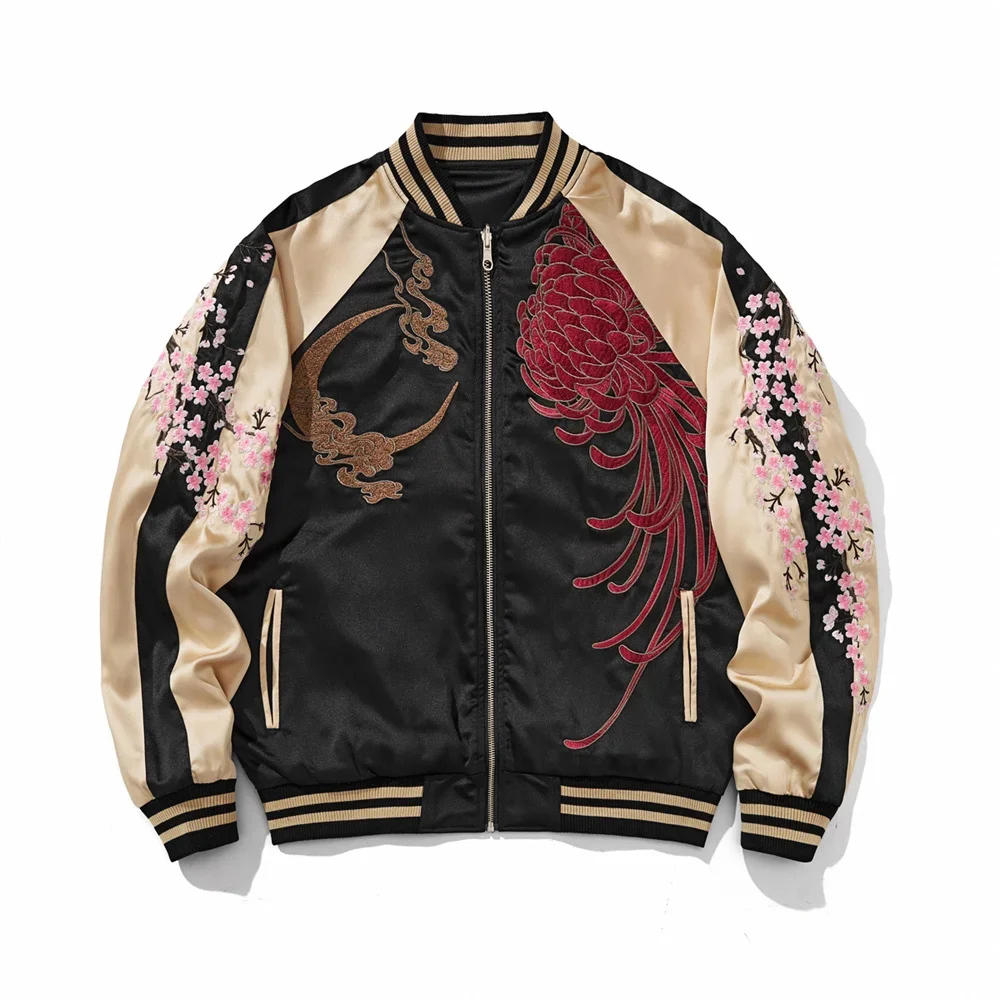 

Men Women Couple Boy Baseball Streetwear Harajuku Motorcycle Jacket High Quality Mythical Beast Embroidered Jacket Japanese