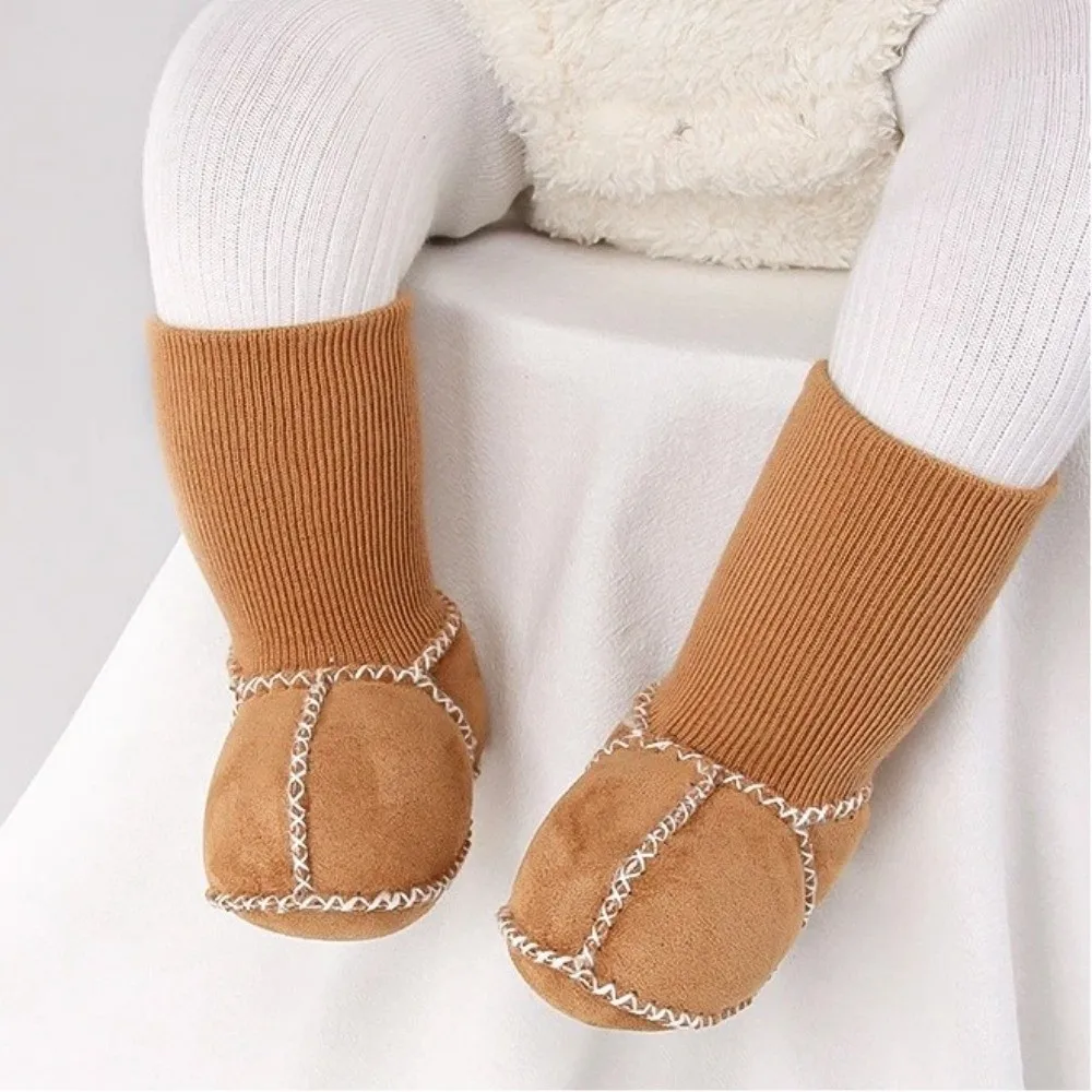 

Thickened Suede Leather Shoes Suede Leather Soft Bottom Infants Winter Booties Anti-slip Fleece-Lined Step Learning Shoes
