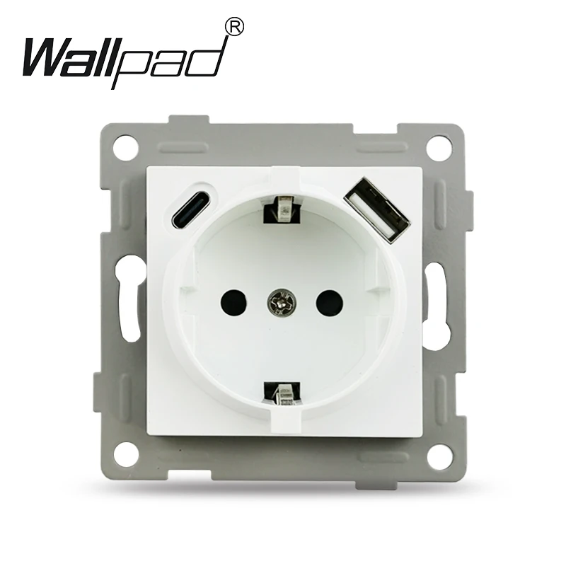 Type-C DIY White 220V 16A EU Standard Schuko Type C Power Socket with USB Outlet Ports 5.1DC 2.1A TypeC For EU Box Wallpad L6