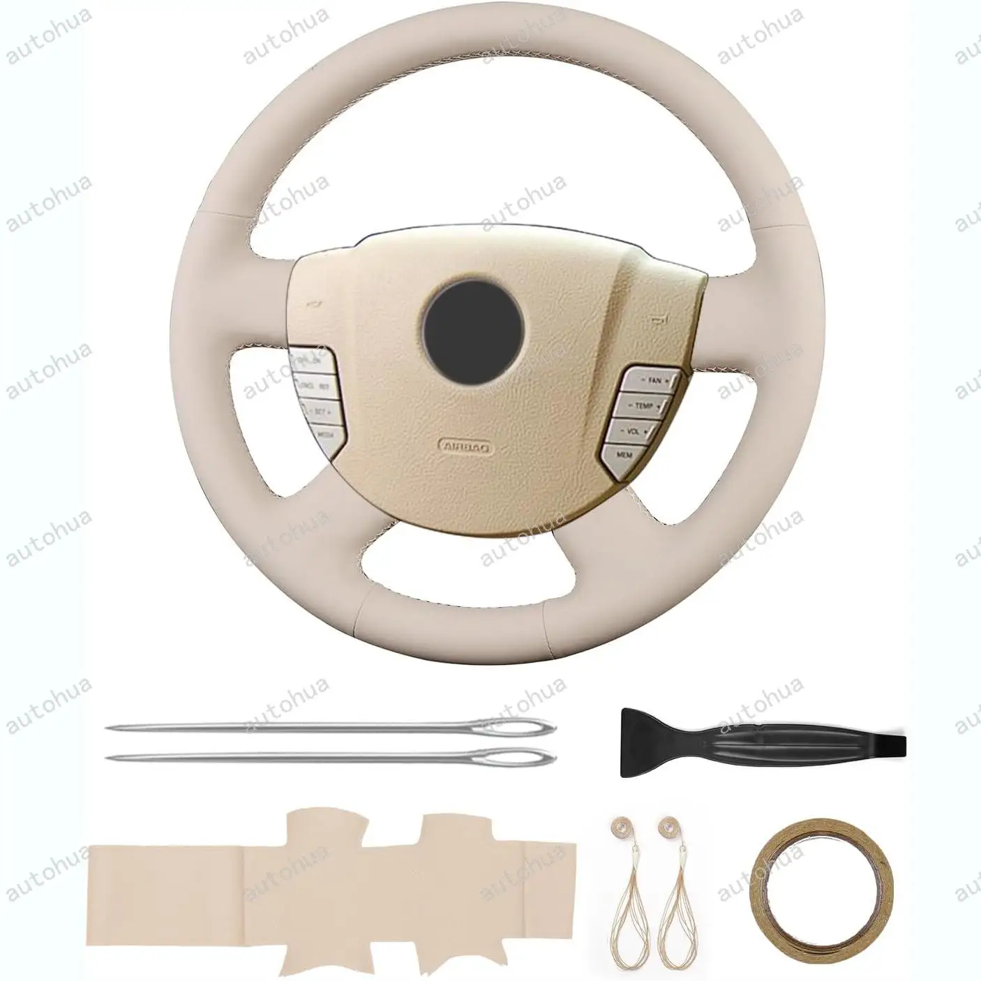 غطاء عجلة القيادة مخيط يدويًا لسيارة لينكولن 2003 طيار غير قابل للانزلاق وجيد التهوية من الجلد المصنوع من الألياف الدقيقة ملحقات السيارة الداخلية