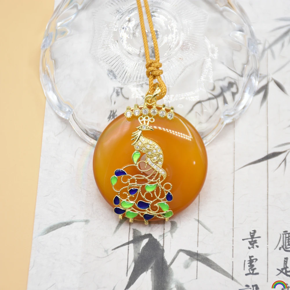 Rwbuy brand design natural yellow agate safety buckle pendant, Chinese landscape Thai blue phoenix jade pendant