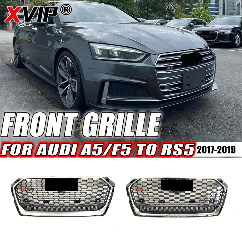 

XVIP Front Matte Silver And Chrome Silver RS5 Style Bumper Grille With Quattro Fit For Audi A5 S5 F5 2017-2019 Upper Grille