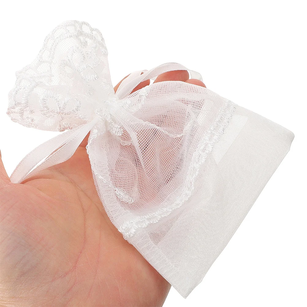 

5Pcs Organza Drawstring Bag Elegant Floral Jewelry Pouch with Foldable Base for Travel Home Accessory Organization