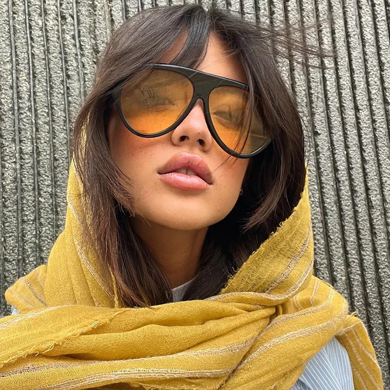 Retro Große PC-Rahmen-Sonnenbrille für Damen, runde Piloten-Sonnenbrille in Schwarz mit Farbverlauf, coole Herren-Sonnenbrille, einteilige Designer-Sonnenbrille – Detail 5