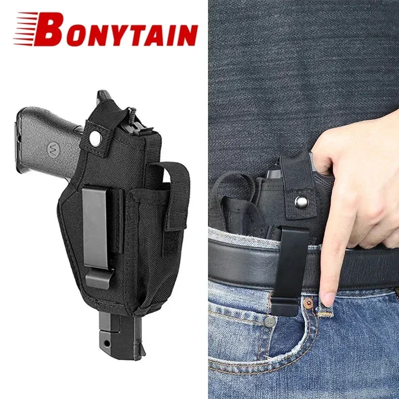 Outdoor Gun Holster with Bullet Clip Pouches Concealed Holsters Belt IWB OWB Airsoft Pistol Bag for All Size Handgun Glock 19