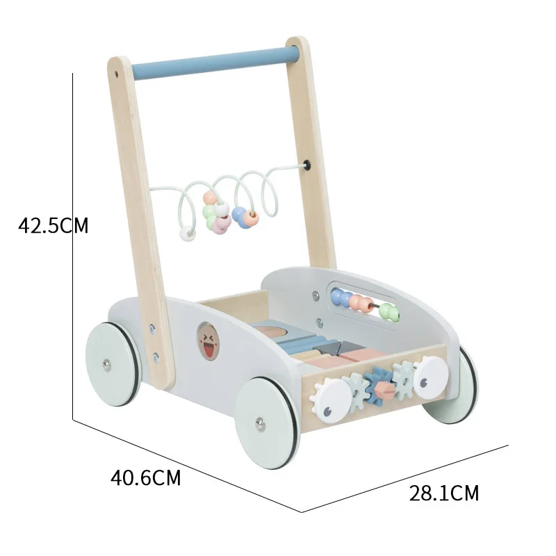 Wooden Baby Walker Multifunctional Anti-Rollover Building Block Trolley