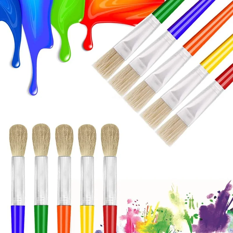 10Pcs Toddler Paint Brushes Set Coloful Paint Brush Set for Kids Round Bristle Tip Paintbrushes for Kids Beginners Art Supplies