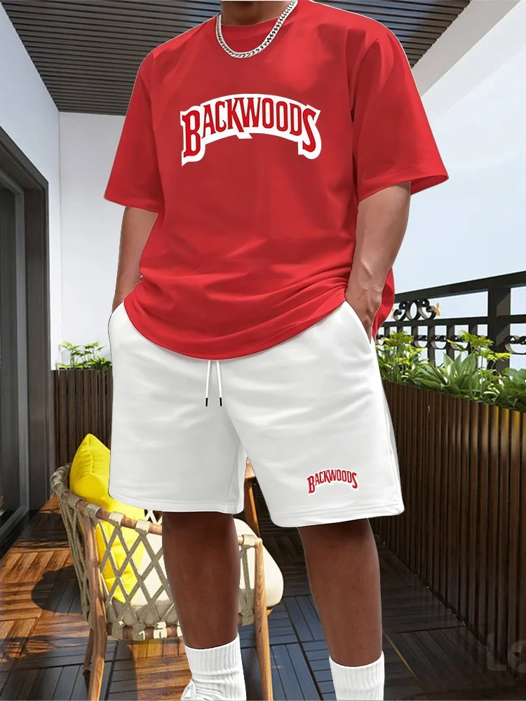 

2026 New Summer Men's Fashionable Round Neck Short Sleeved Suit Black Brand Casual Jogging Clothes Sportswear Sportswear