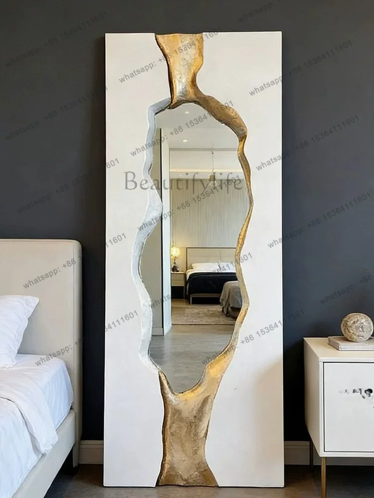 YJ Cream‑Tone American‑Style Irregular Full‑Length Floor Mirror Luxury For Household Entry Dressing Space