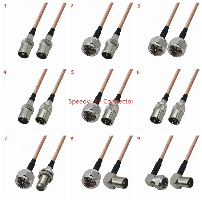 75Ohm RG179 F To IEC TV Male Plug Female Jack Connector 90° Right Angle 75Ω RG179 TV F Antenna Jumper Pigtail Extension Low Loss