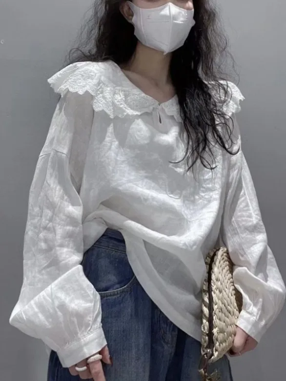 Dulce Sle algodón Lino cómodo blanco irt muñeca Collar diseño Quali Faion mujer Premium primavera otoño largo Sve