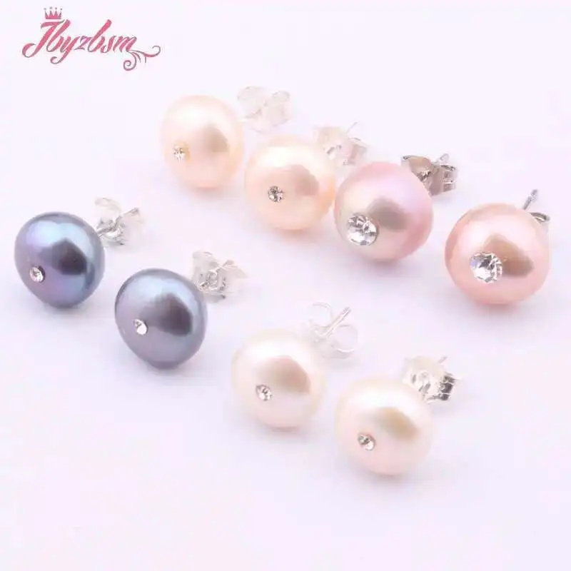 3x6-4x9mm Natual Button Shape Freshwater Pearl Stone Tibetan Silver Earrings For Woman Christmas Valentine\'s Day Gift 1 Pair