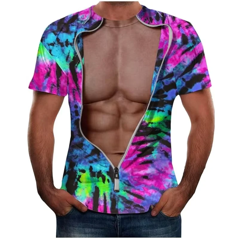 2026Funny Muscle Pattern 3D Printed Men's Short-sleeved T-shirt Casual Sportswear Fitness Outfit Streetwear Role-playing Apparel