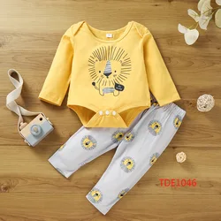 New New Spring and Autumn Lion Print Long sleeved Bag Pi Ha Yi Long Pants Set for Newborn Infants, Boys and Girls