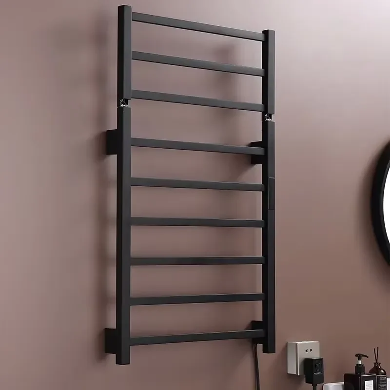 Modern Smart Hot Towel Warmer Wall Mounted Stainless Steel Digital Electric Towel Rack Black Bathroom Towel Dryer