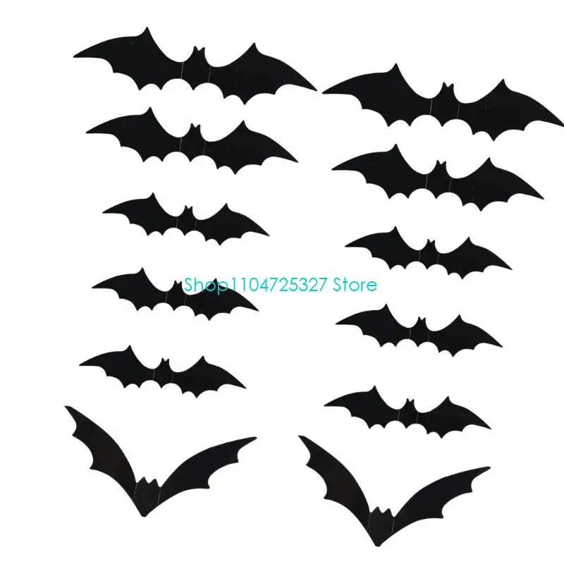 D8KF Realistic Bat Wall Decals Waterproof Adhesive PVC Clings Halloween Decorations