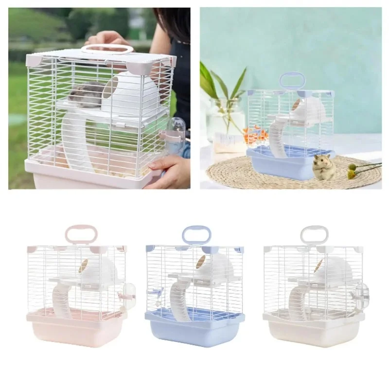 

2 Tiers Hamster Cage Enclosure Travel Cage High Chassis Design Detachable Bottom Double-decker villa basiccagetwo-storyplatform