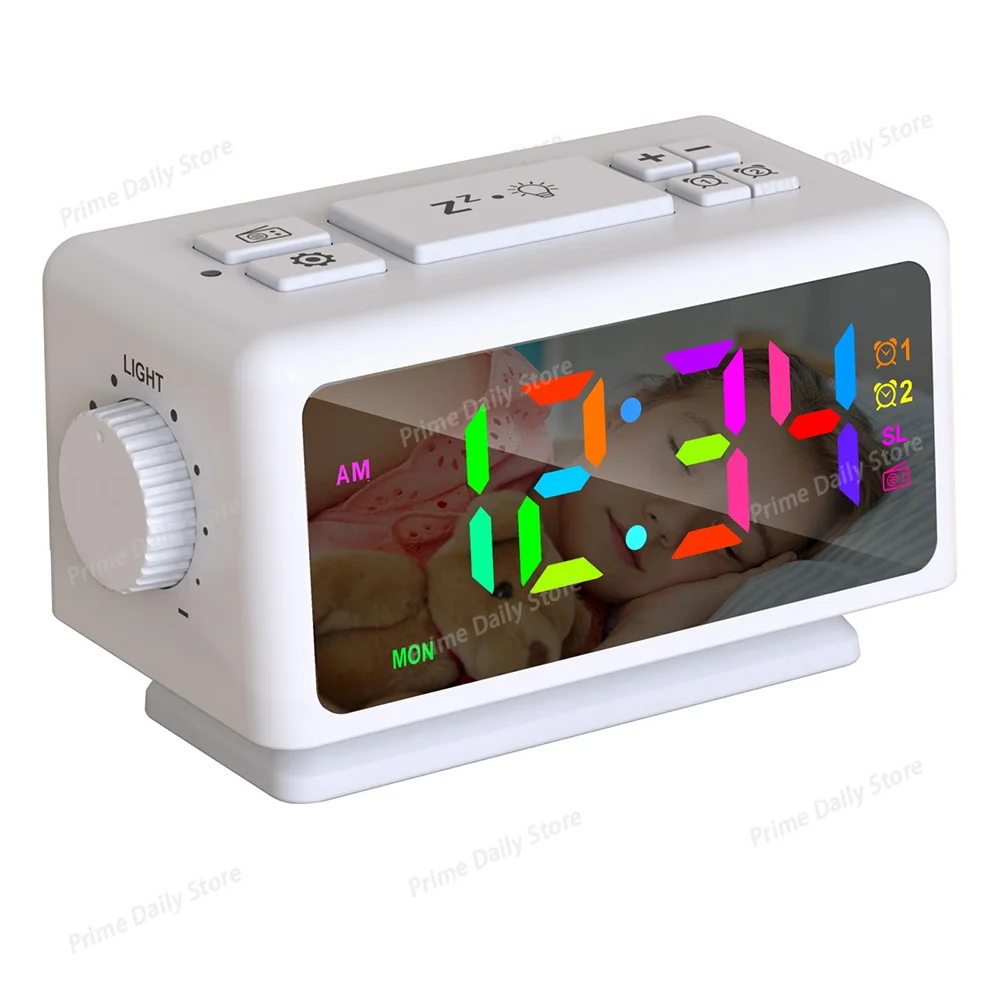 Multifunctional Radio Alarm Clock Large Display Electronic Snooze Date Week and RGB Light Display Desk Clock For Bedroom Office