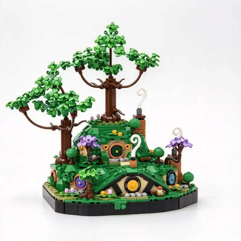 1552PCS Countryside Green Hill House MOC Custom Building Blocks Model Round Door Cottage Tree DIY Assembly Toy Collection Gift
