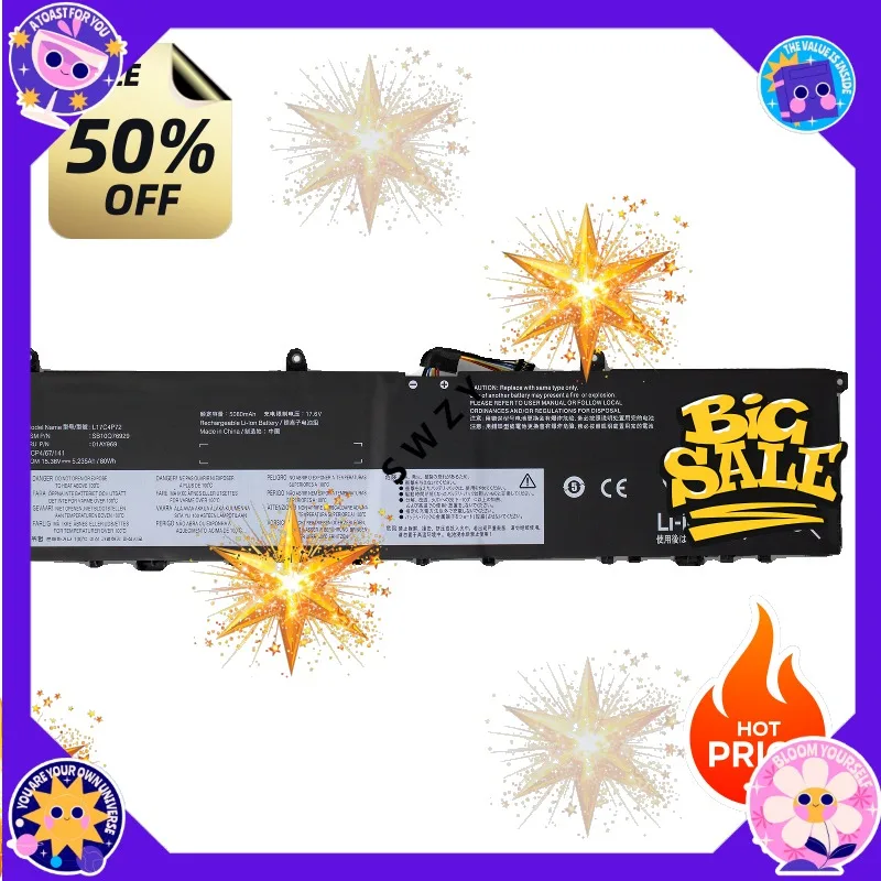SWZY L17C4P72 15.36V 5200mAh 80Wh Laptop Battery For Lenovo ThinkPad X1 P1 Extreme Gen 1/2 Laptop Battery
