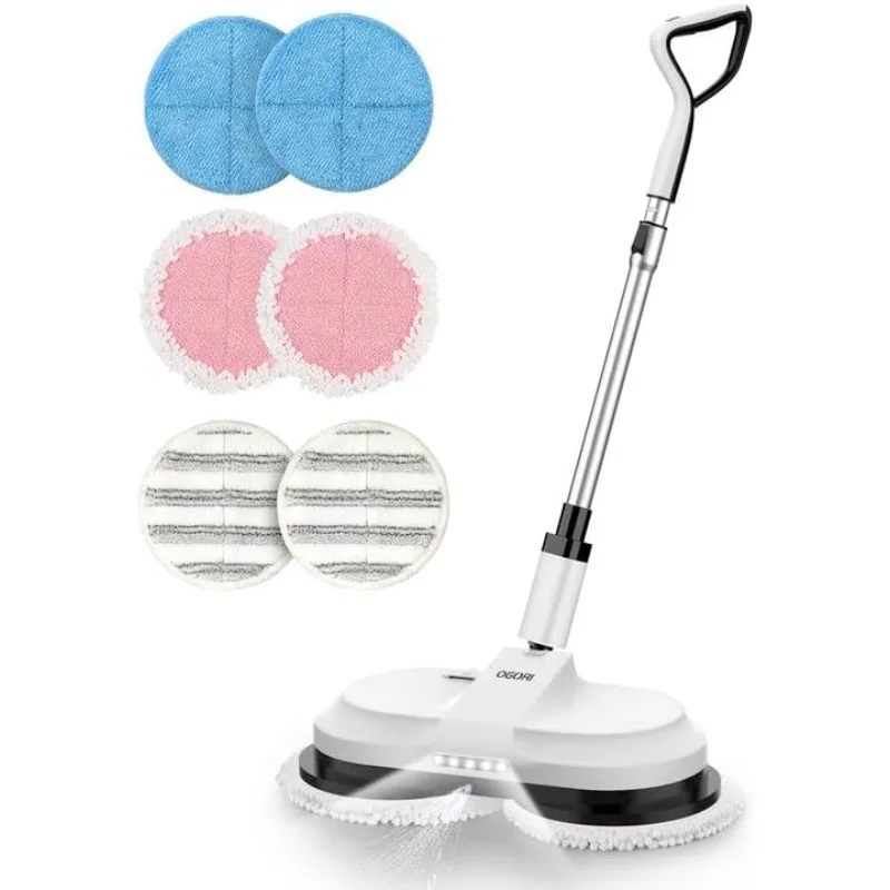 OGORI Cordless Electric Mop, Cordless Floor Cleaner Dual-motor Powerful Spin Mop w/Water Spray and LED Headlight, Self-Propelled