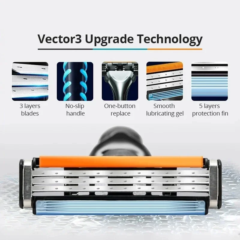 Gillette Vector 3 Pisau 3 Lapisan Pisau Cukur Pengaman Isi Ulang Penghilang Rambut Cukur Jenggot Wajah untuk Pria Penggunaan Mesin Cukur Manual