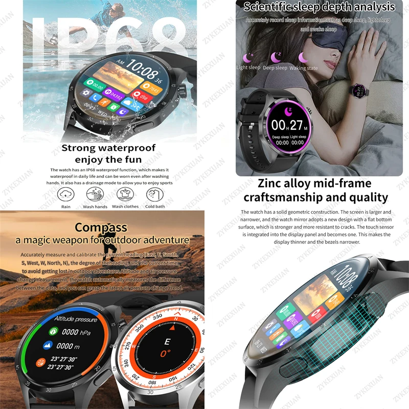 New For Huawei GT4Pro Smart Watch Men NFC HD Bluetooth Call GPS Tracking Waterproof Heart Rate Blood Pressure Sports Smart Watch