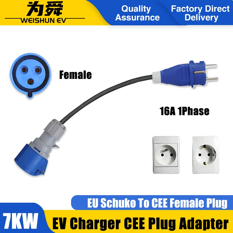 Ładowarka EV CEE Wtyczka żeńska 32A 1-fazowy adapter 7KW EU Schuko 16A CEE Gniazdo męskie 3-fazowe do ładowania pojazdów elektrycznych