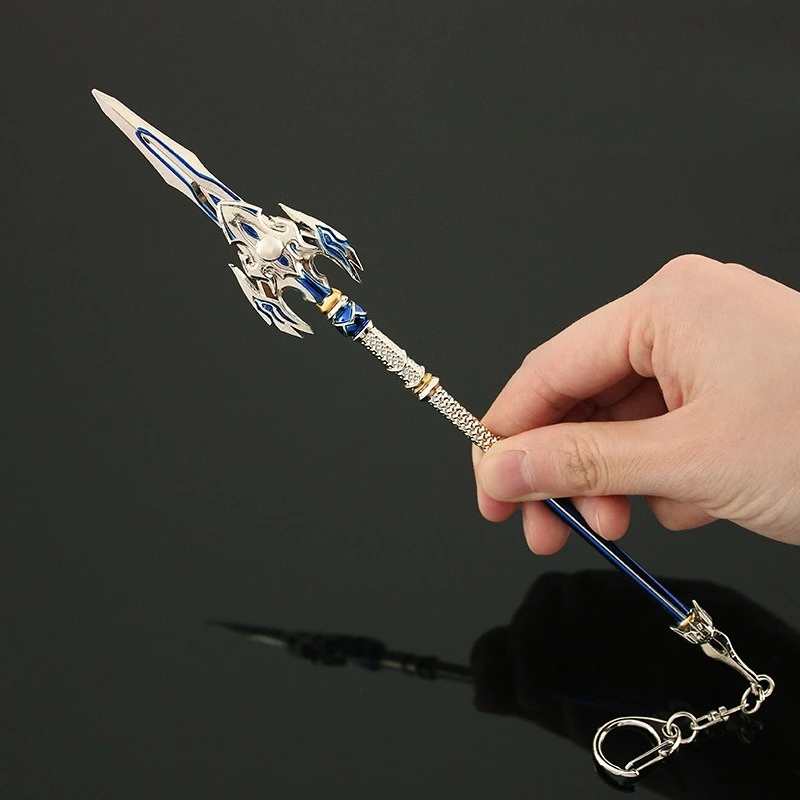 22cm/8.66in crossfire zhao yun dragão guts brilhante prata lança metal chaveiros pingente jogo periféricos arma modelos menino brinquedos