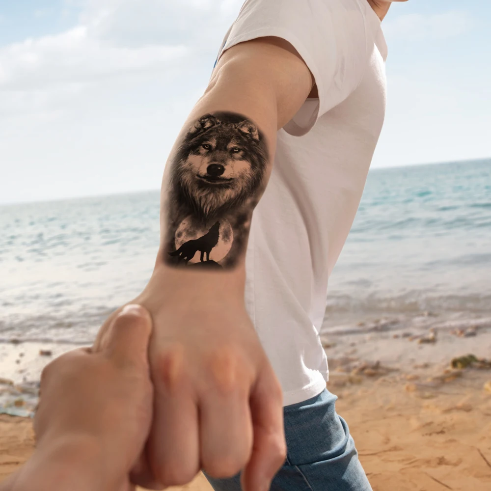 Waterproof Temporary Tattoo Sticker Black Forest Lion Tiger Flash Fake Tattoo Women Wolf Crown Body Art Arm Men,Cool Sexy Decals image 6