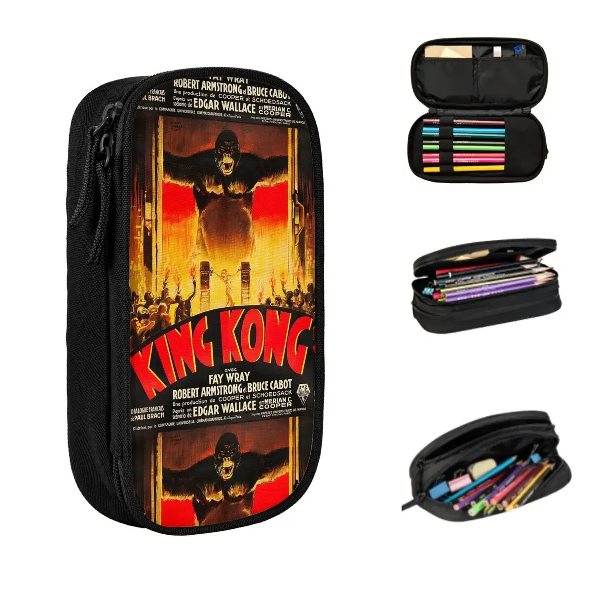 Vintage King Kong Movie Poster Pencil Cases Large Storage Pen Bags Pen Box Pencil Pouch For Boys Girls Stationery School Office