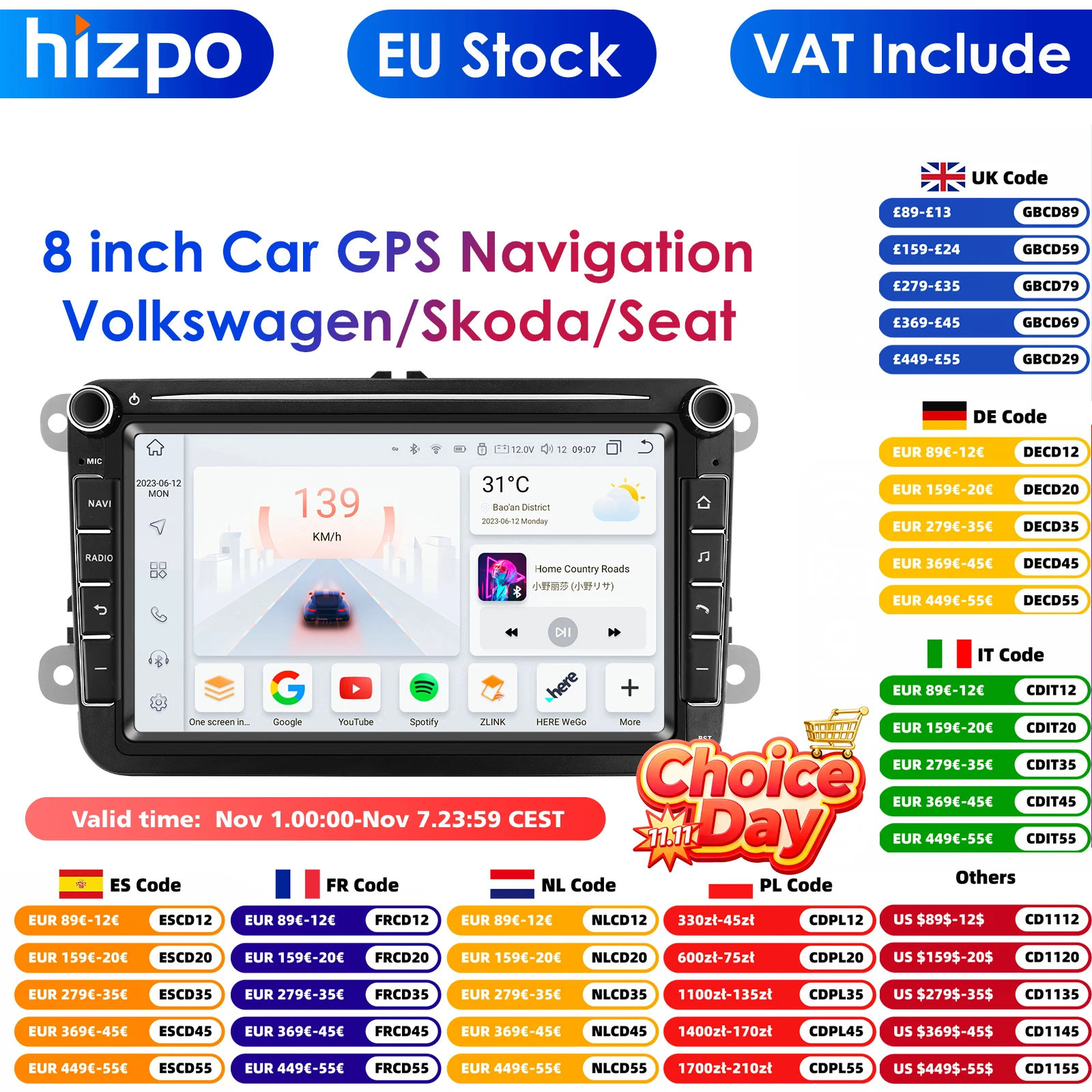 4+64 Carplay Android Car Radio GPS for VW Caddy Polo Golf 5 6 Plus Passat B6 Jetta Tiguan Touran Sharan Scirocco Eos Seat Stereo
