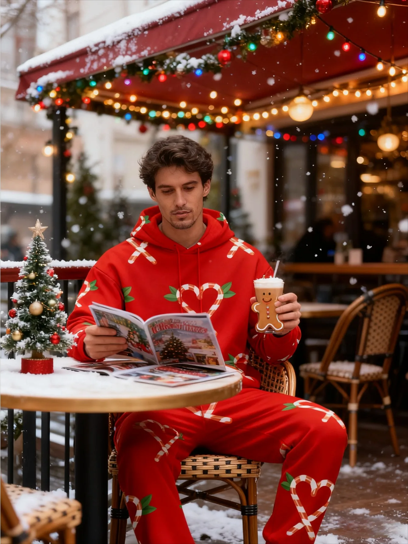 メンズデジタルプリントのおしゃれなカジュアルフード付きセット（2点セット）