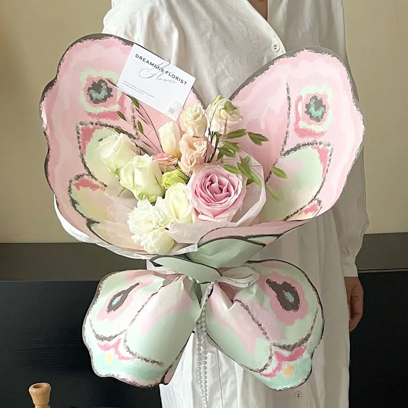 20 Stück Schmetterlingsflügelförmiger Blumenstrauß Geschenkpapier Kristall Transparent Schmetterling DIY Hochzeit Geburtstag Geschenk Blumen Geschenkpapier