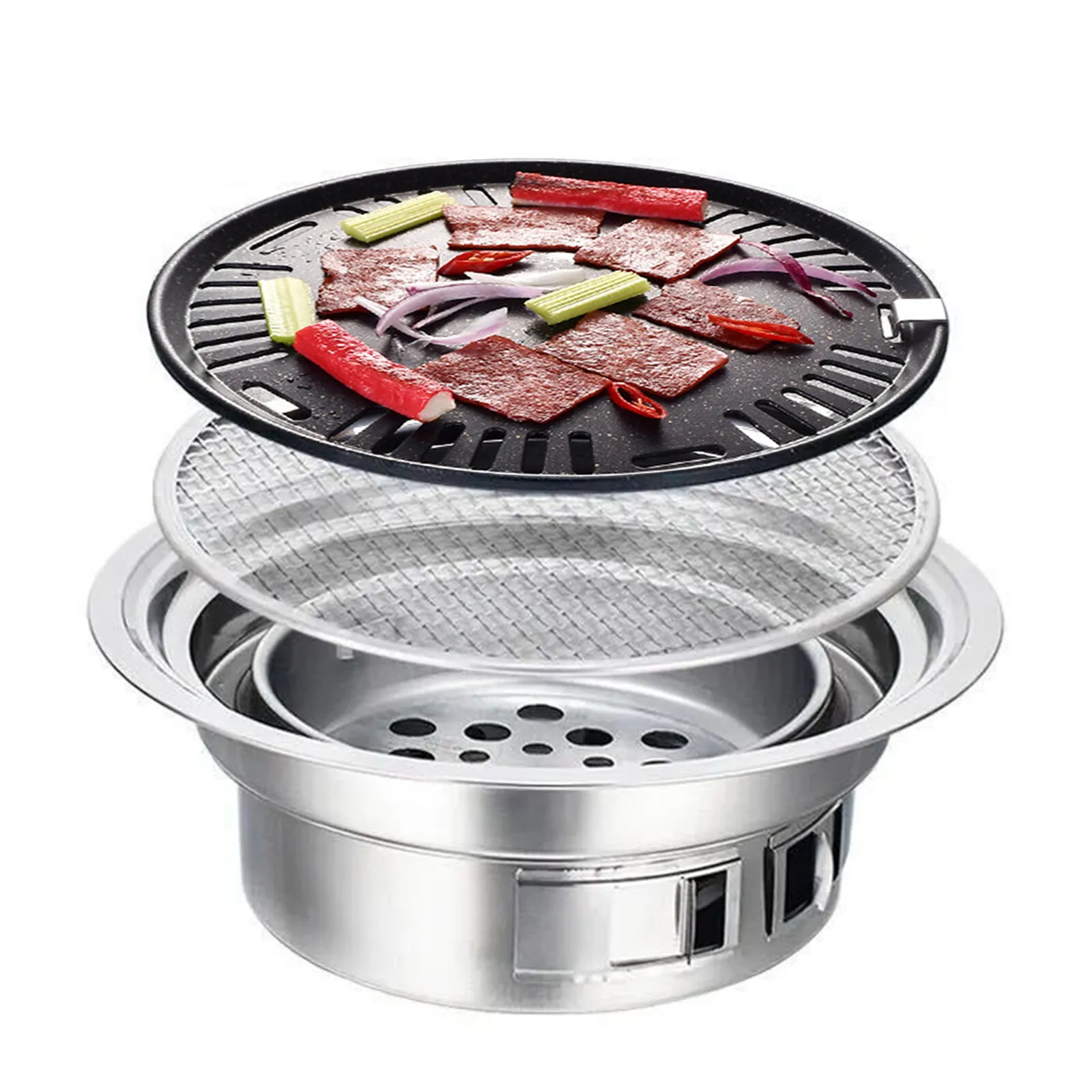 Japanese Korean Stainless Steel Hibachi Bbq Picnic Table Round Grill Outdoor & Indoor Barbecue Stove Cooker Portable