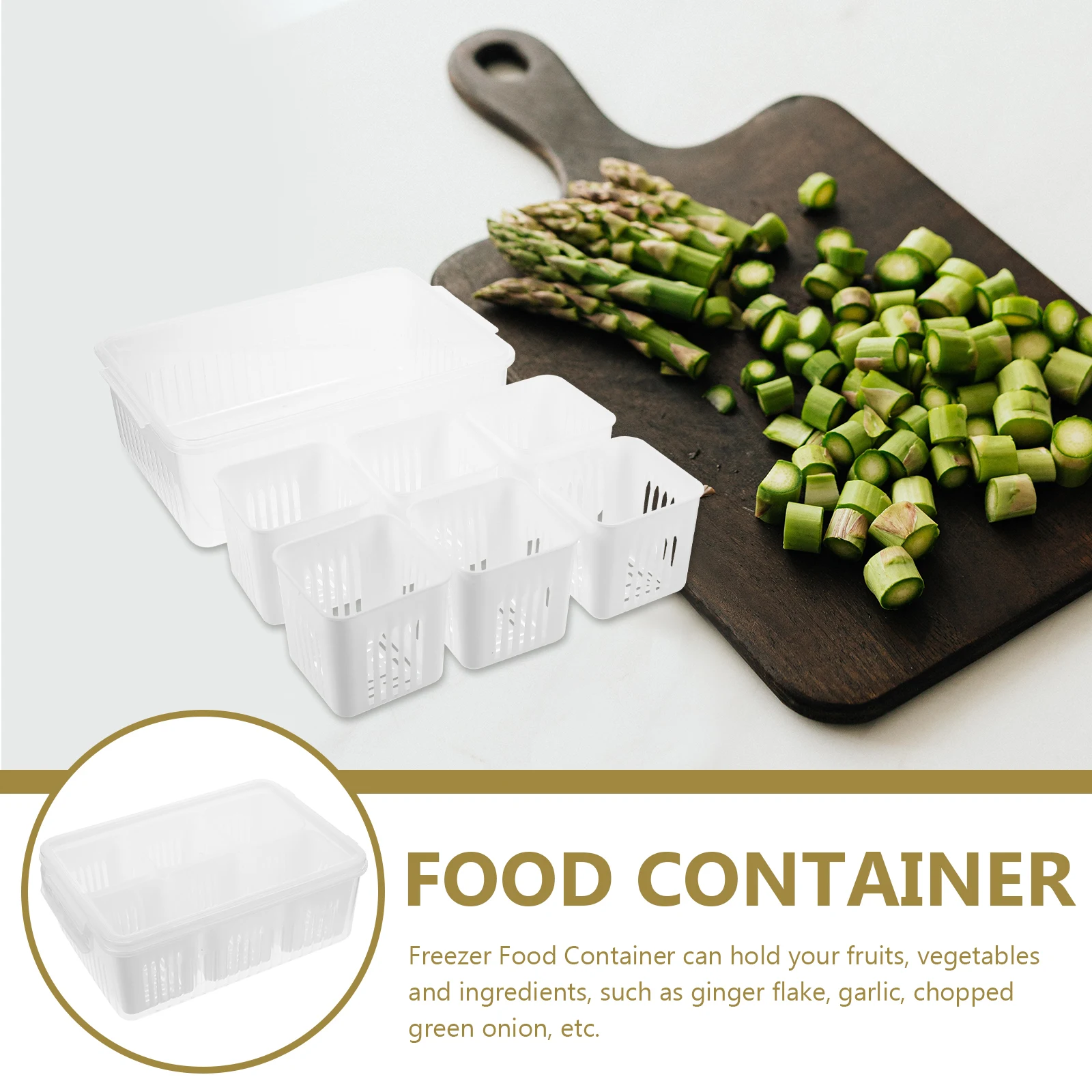 

Kitchen Food Airtight Leakproof Freezer Container with Drain Design Vegetable Storage for Refrigerator Meal Prep