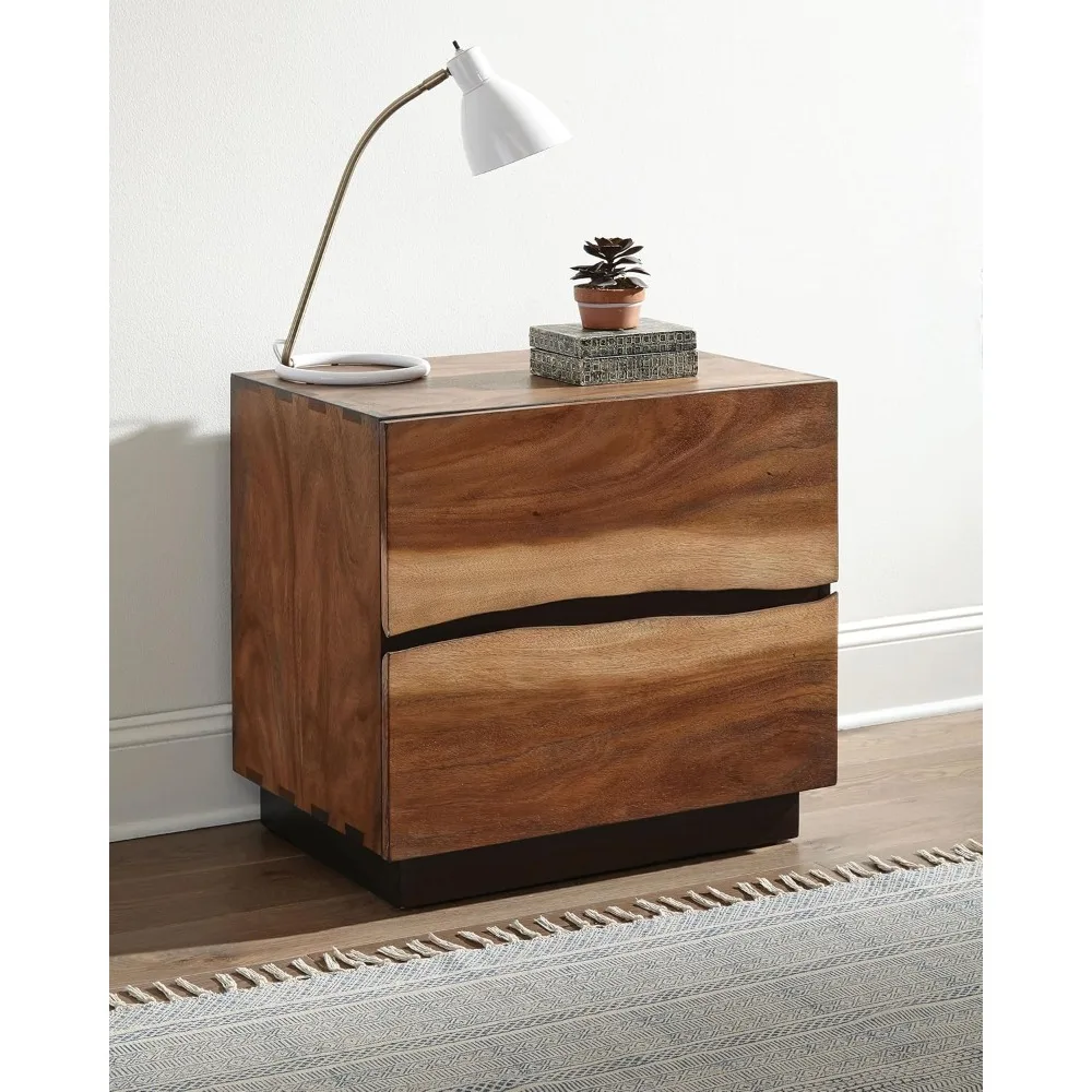 

Winslow - Wood - 2-Drawer Walnut Nightstand with Floating Base, Fingertip Drawer Pulls and Felt-Lined Top Drawer - Bedroom