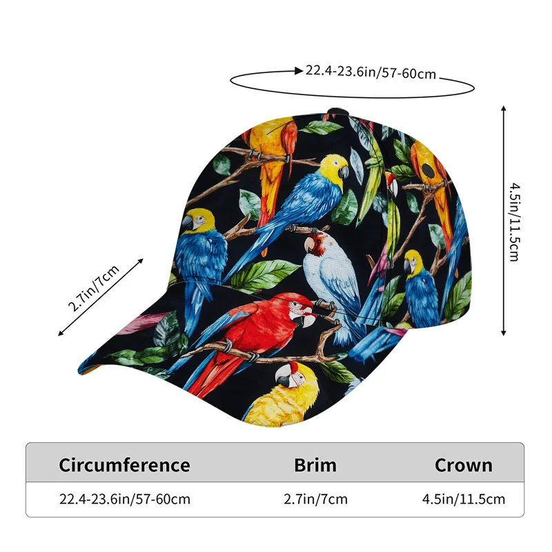 Customization One Colorful Parrot Design On Branches Featured On A Classic Baseball Cap - A Trendy Adjustable Duckbill Hat, Idea